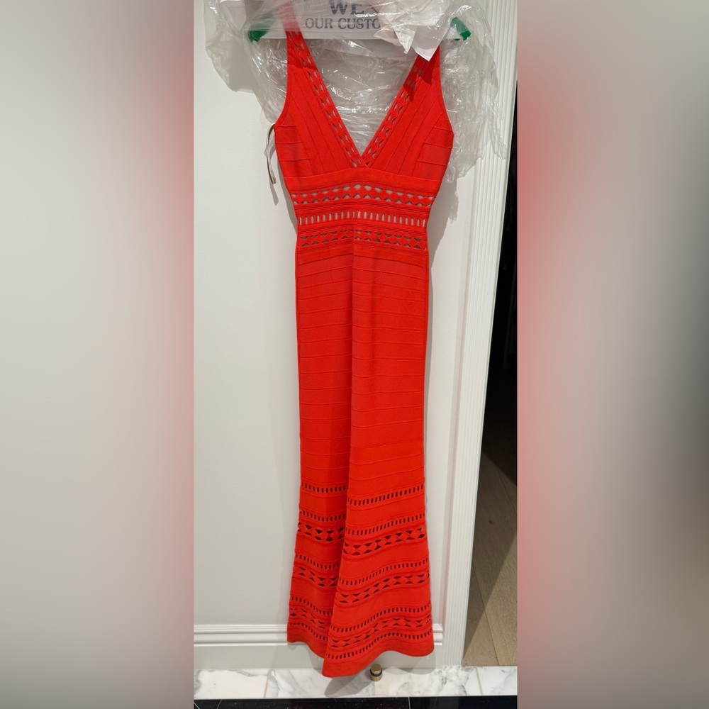 Herve Leger coral orange dress